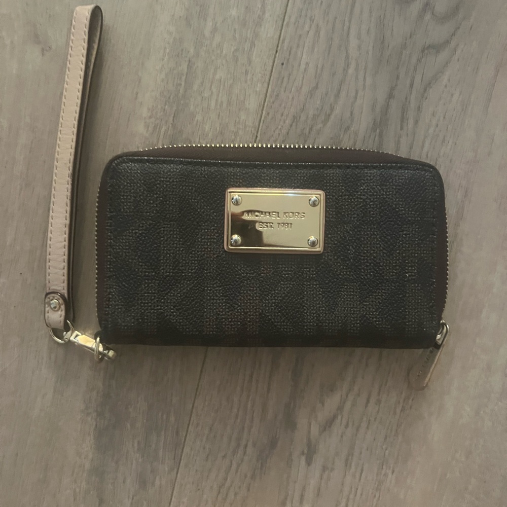 Michael Kors Brown and Gold Wristlet